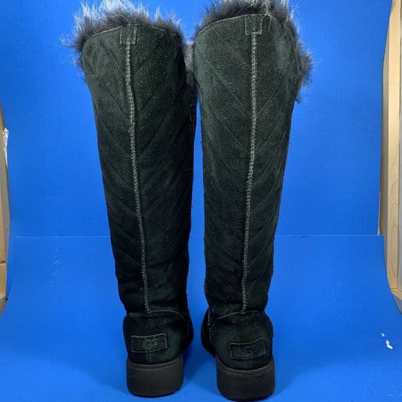 UGG Rosalind Toscano Fur Lined Boots Womens Size 7 Black Suede 17 Inch - Picture 5 of 10